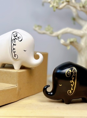 大象黑白调料罐陶瓷胡椒盐瓶家居