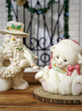 花环雪人红帽子熊摆件家居装饰品