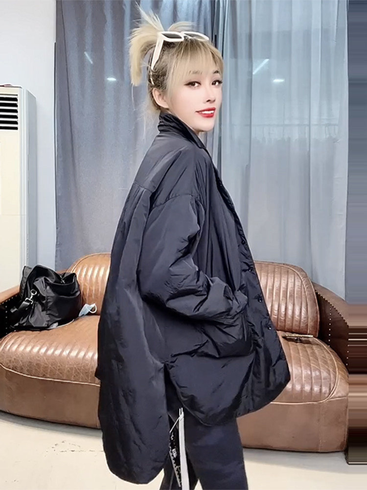 두꺼운 면 셔츠 여성 긴팔 디자인 틈새 겨울 지방 MM 2024 느슨한 유행 서양식 셔츠 재킷