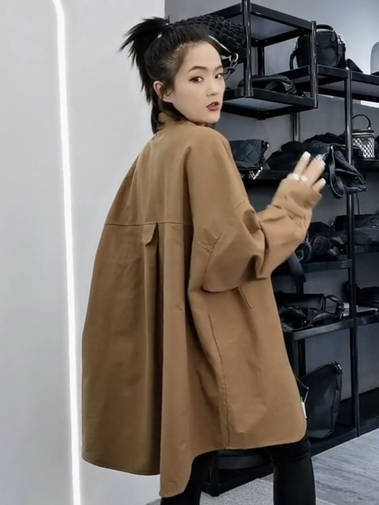 슬림하고 다재다능하며 연령을 줄여주는 여성용 긴팔 셔츠 가을 겨울 유행 외국 스타일 패셔너블 팻 MM 루즈한 아우터 셔츠 재킷