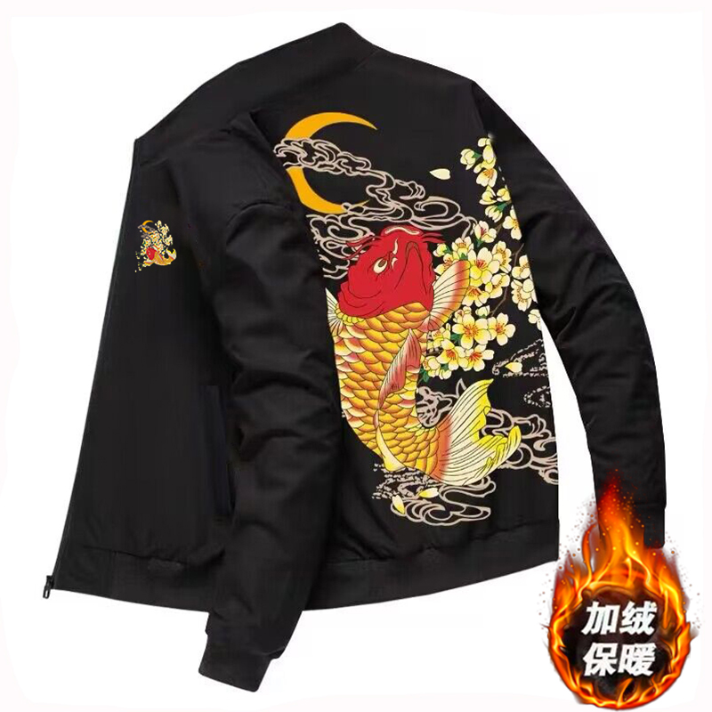 秋冬季加绒保暖印花夹克外套男士