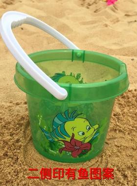 绿色黄色蓝色2岁嘉和宝宝戏水洗澡玩具 沙滩 透明印花小水桶
