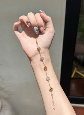 高版本四叶草五花手链女厚镀18K玫瑰金天然白贝母红玉髓直播代发