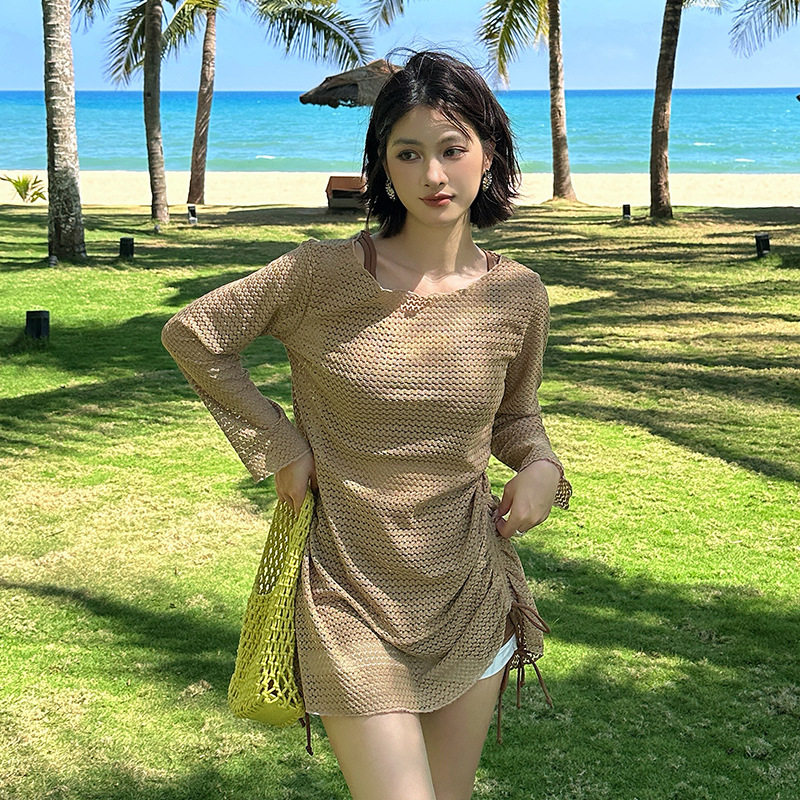 泳衣女微胖女孩分体三件套罩衫宽松显瘦大码胖mm遮肉200斤泡温泉