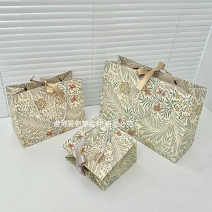 森系百合礼品袋生日礼物伴手礼手提袋配丝带鞋盒手提袋大号纸袋子