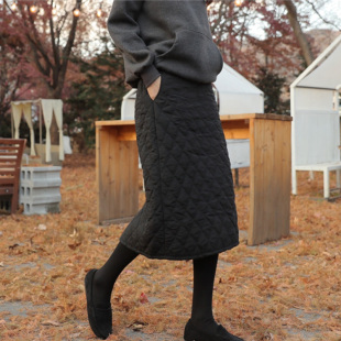 东大门休闲菱格加厚高腰半身裙2025秋冬百搭过膝中长款 夹棉裙子女