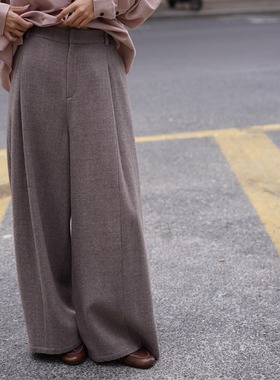 Cha 官方 | io adesso futura 手工梳毛色织羊毛弧形百搭阔腿裤