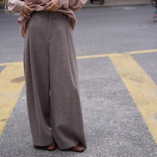 Cha 官方 | io adesso futura 手工梳毛色织羊毛弧形百搭阔腿裤