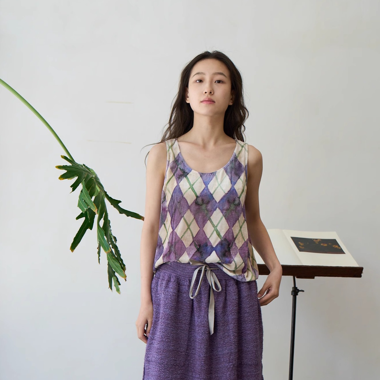 Cha 官方 | io 丝绒菱形印花套装  背心&喇叭裤