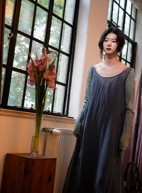 Cha 官方 | elapsing 花染拼接褶皱连衣裙