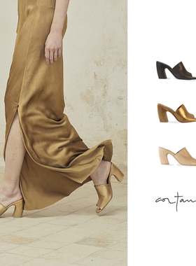 Cha 官方 | Cortana Janis 手工牛皮粗跟拖鞋凉鞋