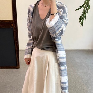 Andrea 羊绒亚麻条纹长外套 Cha CORALINE 官方