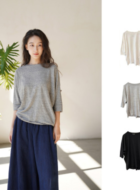 Cha 官方 | pas de calais 26春夏 棉麻混纺圆领中袖针织T恤