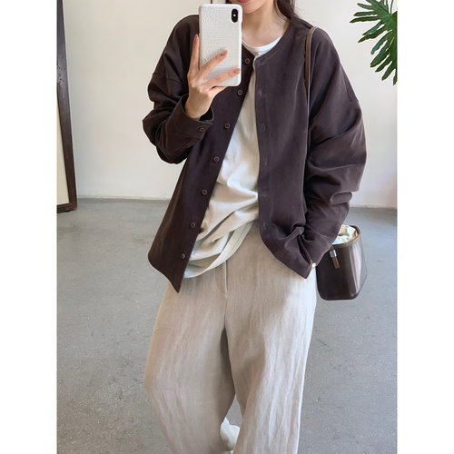 Cha官方 | io adesso futura 26AW 天然晒棉质灯芯绒圆领休闲衬衫