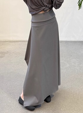 Cha 官方 | RUOHAN 24早秋 灰色羊毛腰封立裁半裙