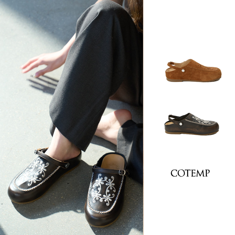 Cha 官方 | COTEMP 25春夏Rudeneja帆布刺绣勃肯鞋休闲低帮拖鞋女