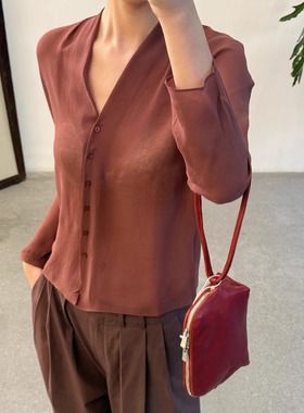 Cha 官方 | Cortana Claudio 真丝v领长袖衬衫半裙