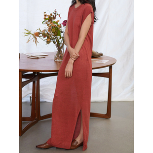 熔岩红背心式 Cha LINUO Cortana 亚麻针织连衣裙 官方