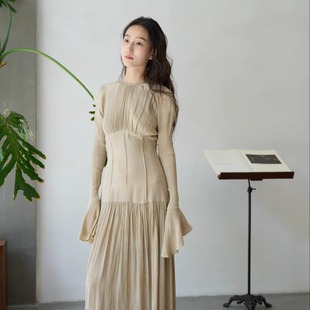 25SS植物染真丝抽褶长袖 Mutedance 连衣裙 官方 Cha