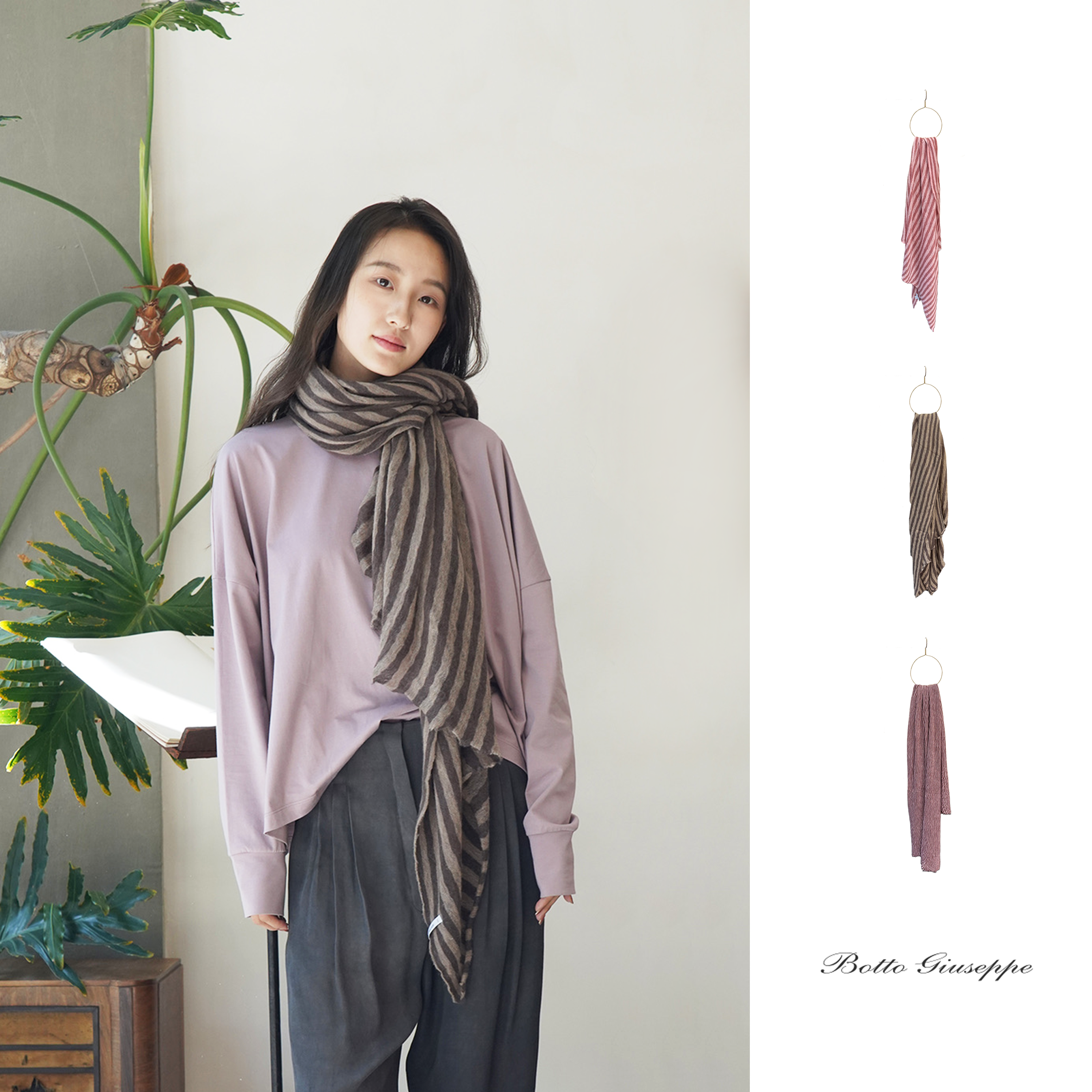 Cha 官方｜Botto Giuseppe 意大利羊绒拼色宽细条纹软糯舒适围巾,服饰配件/皮带/帽子/围巾,围巾/丝巾/披肩,淘宝优惠券,粉丝福利购,淘宝优惠卷