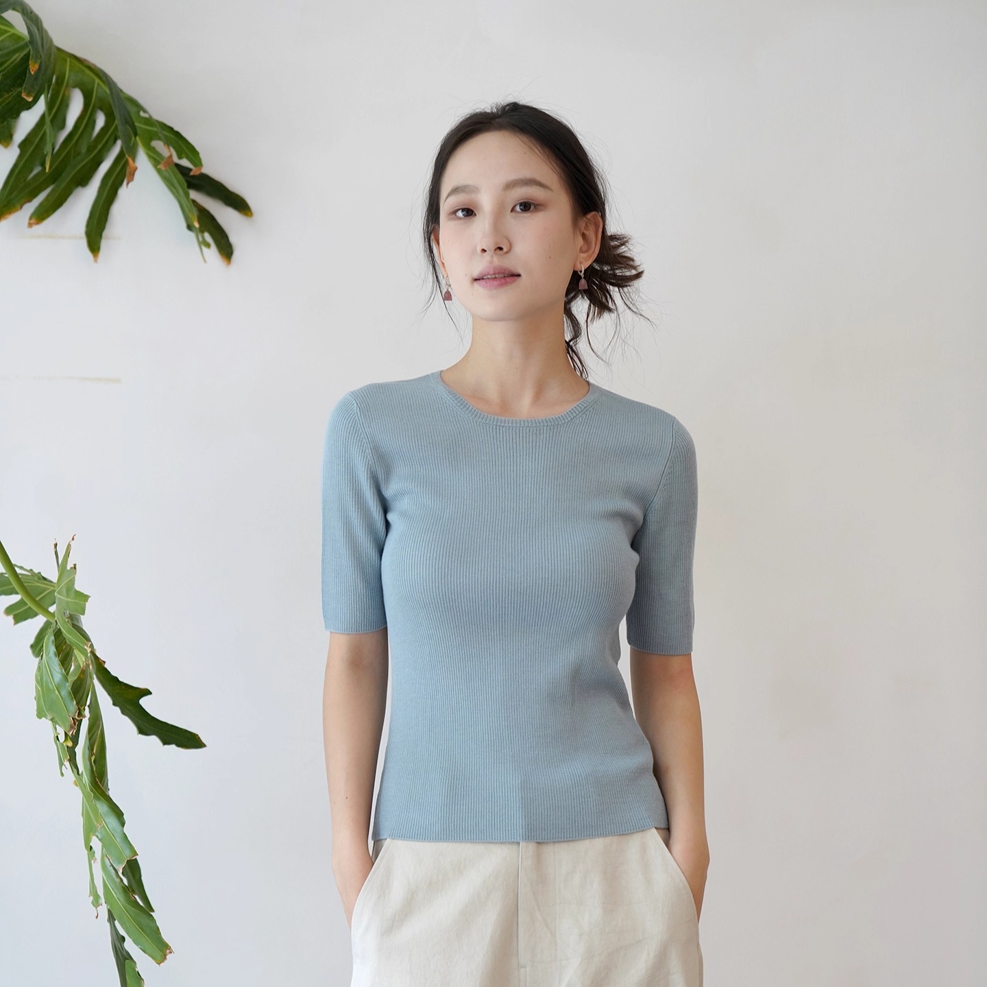 Cha 官方 | io 经典打底系列｜春夏丝羊毛修身针织短袖 18针