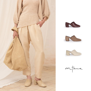 Cha 官方 | Cortana ALICE手工制作拉绒麂皮粗跟穆勒鞋