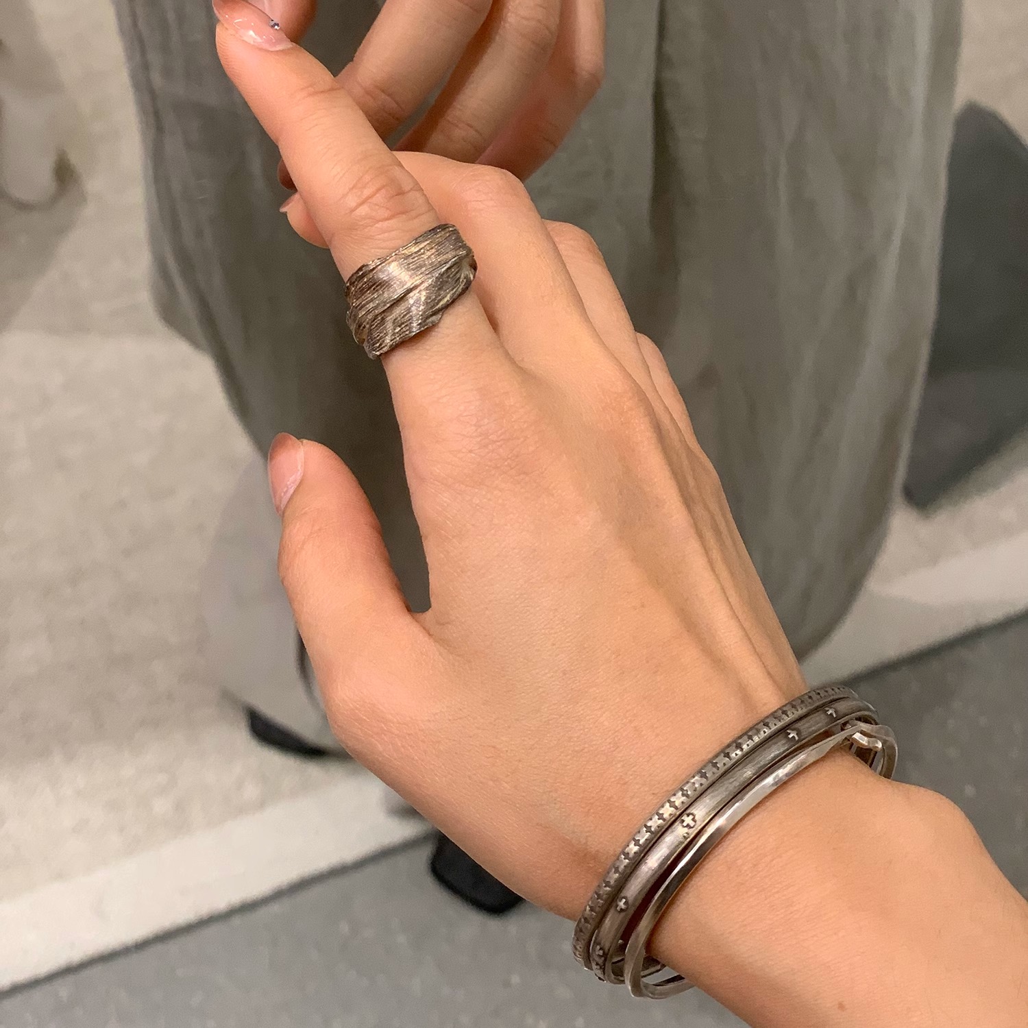 侧钩手镯合集925银德国手工锻造