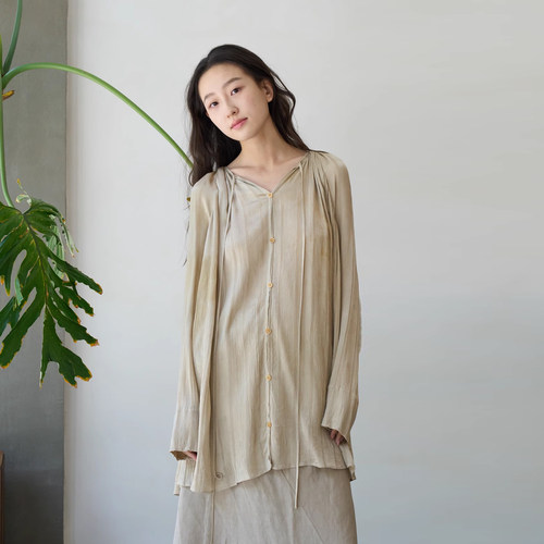 25SSMutedance真丝抽绳衬衫