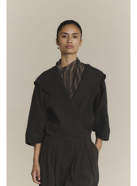 Cha 官方 | Cortana 26早春 ODEL 亚麻铜氨丝混纺V领短款连帽夹克