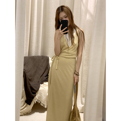 Cha 官方 | Cortana Canton 丝麻混纺针织围裹连衣裙