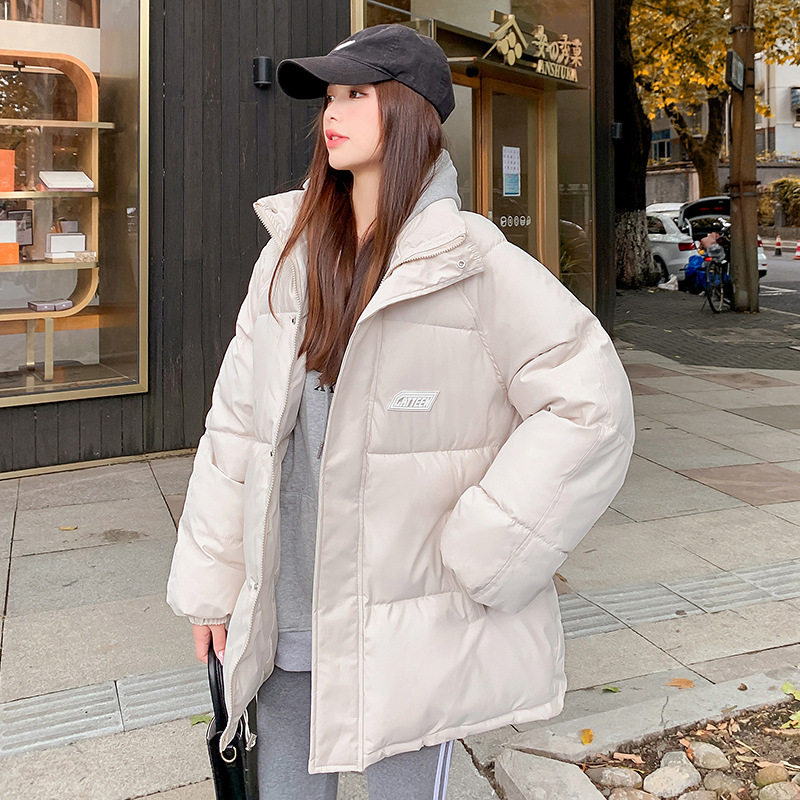 通勤羽绒棉服女短款加厚韩版学生面包服长袖立领宽松纯色棉衣外套
