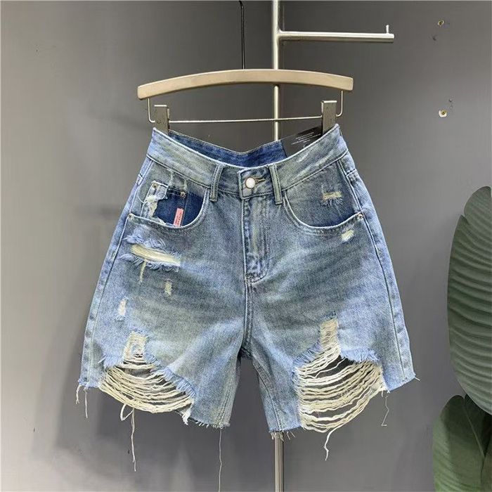 破洞牛仔短裤女夏季2025新款高腰显瘦阔腿裤韩版宽松休闲五分裤潮