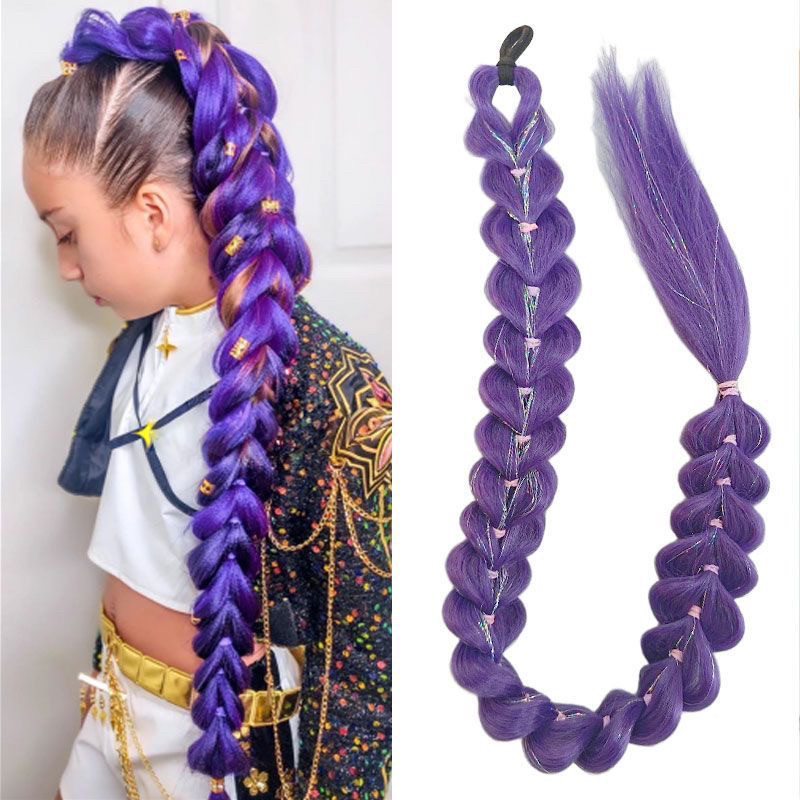 猎魔女团假发编发紫色假发辫子彩色麻花辫街舞BB夹款  高马尾脏辫