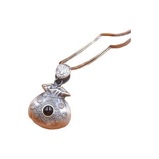 乡恋情百福小福袋S999足银项链女男复古纳米投影弥勒佛佛公吊坠