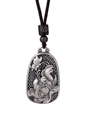 s999牡丹花蝴蝶含绳做旧哑光吊坠