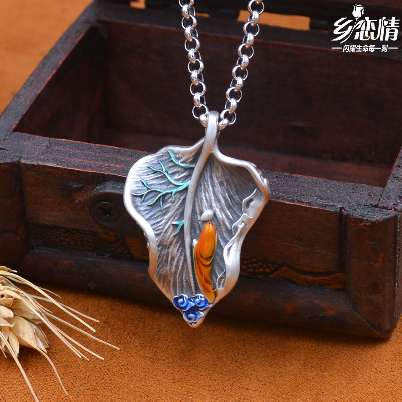 一叶菩提无像佛足银999.9复古景泰蓝吊坠毛衣链长款项链挂坠正品,饰品/流行首饰/时尚饰品新,项坠/吊坠,淘宝优惠券,粉丝福利购,淘宝优惠卷