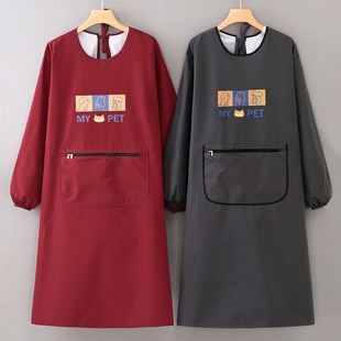 防水罩衣加肥加大围裙长袖厨房家用罩衣时尚男士女士防油污工作服