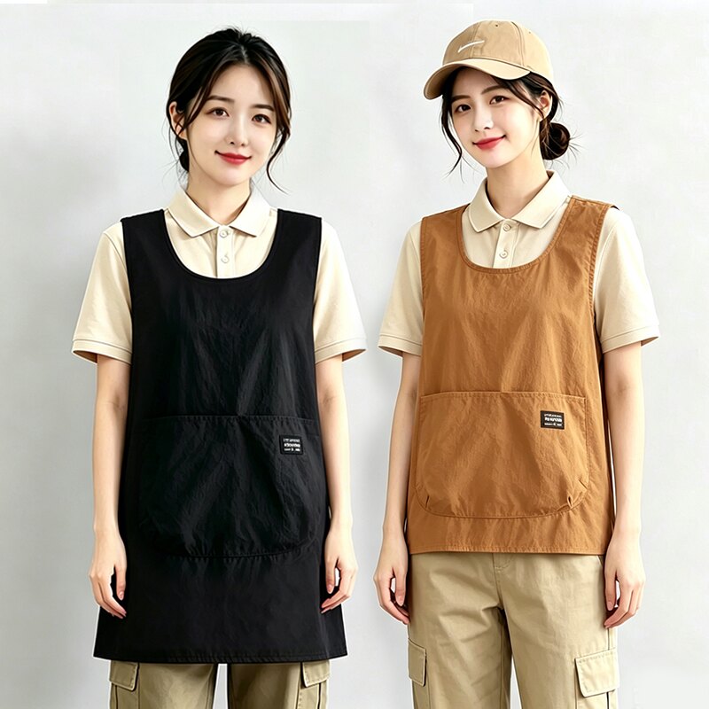 简约短款坎肩式围裙厨房家用防泼水夏季无袖罩衣女工作服定制logo