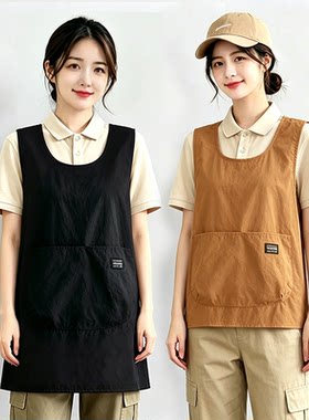 简约短款坎肩式围裙厨房家用防泼水夏季无袖罩衣女工作服定制logo