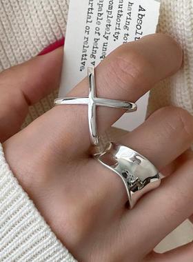 【两件包邮】甜酷交叉X戒指女几何不规则叠戴气质S925镀银开口指