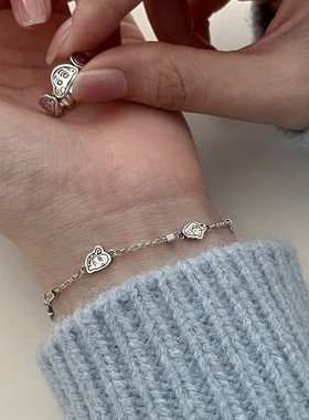 卡通蜡笔小新手链女复古时尚方块拼接S925银手环ins风小众饰品潮