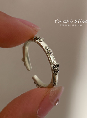 【两件包邮】个性浮雕十字架戒指女复古时尚重工嘻哈S925银开口指