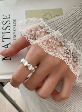 【两件包邮】银色拉丝豆豆戒指女个性创意网红百搭叠戴开口指环小