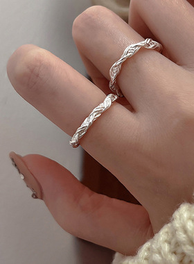 【两件包邮】简约麻花戒指女百搭叠戴气质细圈开口指环ins风小众