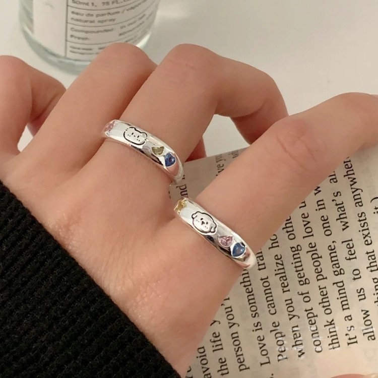 【两件包邮】可爱小猫小狗戒指女甜美星星爱心彩虹开口指环小众设