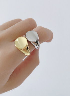 简约几何戒指女时尚气质冷淡风S925银开口指环光面素圈ins食指戒