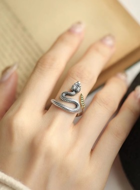 【两件包邮】新中式复古灵蛇戒指女做旧民族风国潮个性缠绕开口指