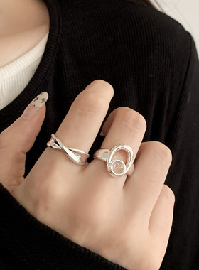 【两件包邮】时尚极简风椭圆镂空戒指女个性创意百搭交叉开口指环