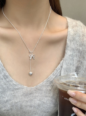 【两件包邮】甜酷流苏爱心蝴蝶结项链女简约时尚百搭气质S925镀银