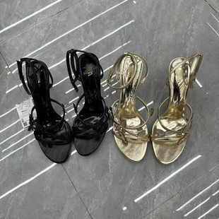 西班牙金色凉鞋女夏季外穿时尚高级感树叶细跟一字扣带露趾高跟鞋